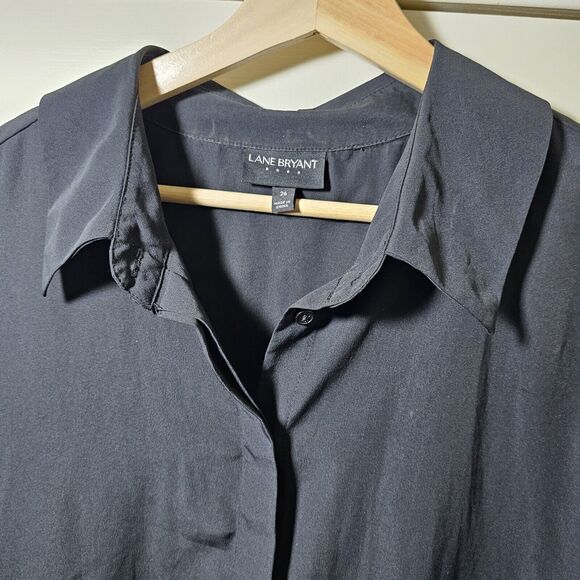 LANE BRYANT SLEEVELESS TUNIC TOP SZ 26 Black W/ Hidden Buttons Collar Split Back - Picture 2 of 11